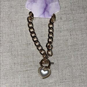Gold Heart Pendant Bracelet with Chunky Chain
